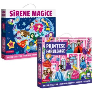 SET - Joc educativ - Puzzle cu glitter Mimorello - Sirene Magice - Printese Fabuloase