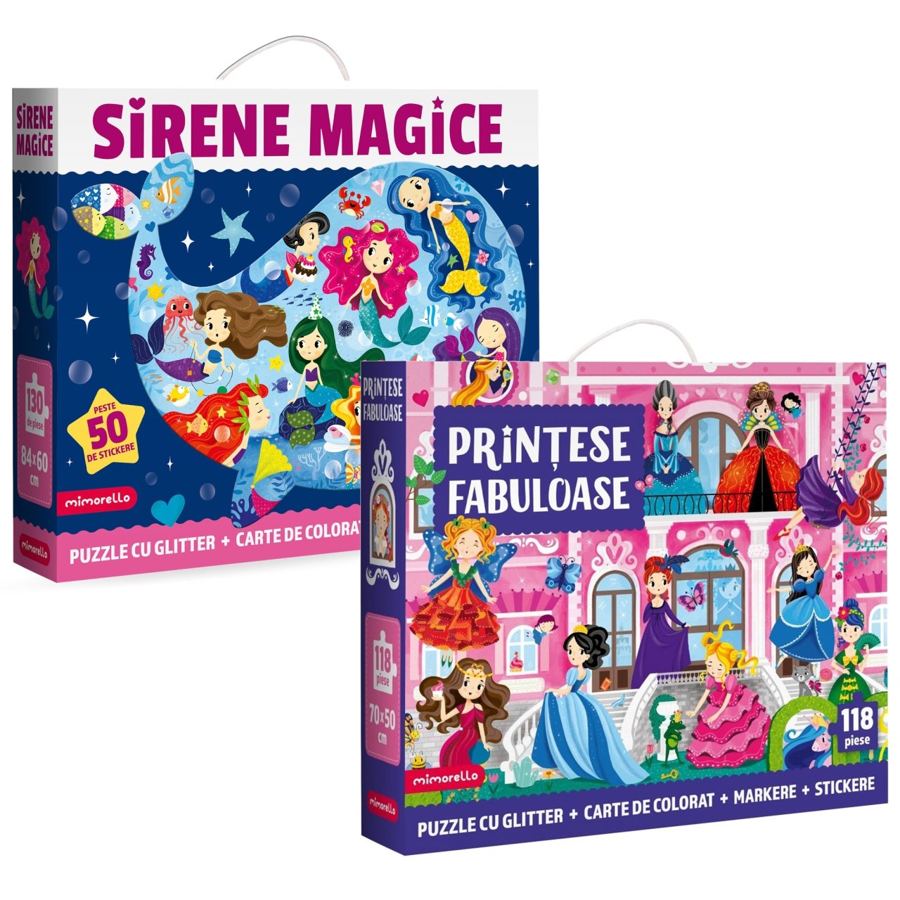 SET - Joc educativ - Puzzle cu glitter Mimorello - Sirene Magice - Printese Fabuloase
